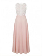 Ärmelloses Damen Maxi-Kleid mit Spitzenoberteil und Chiffonrock