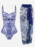Damen-Badeanzug-Set mit Toile-Print und Sarong