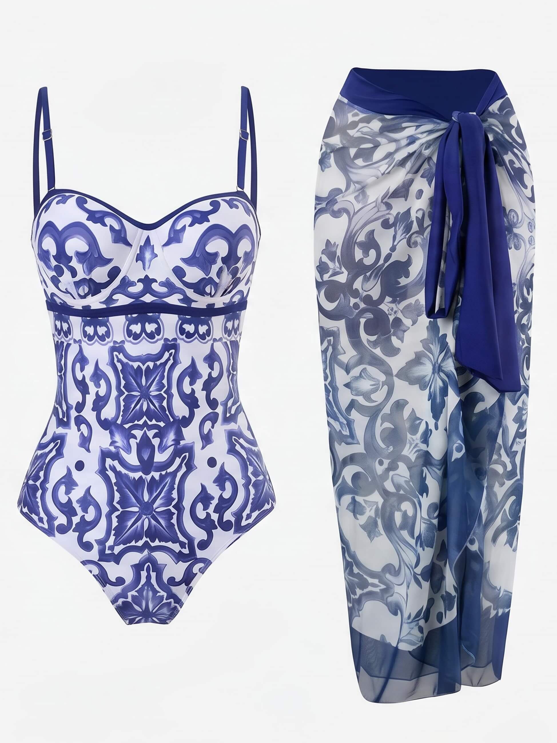 Damen-Badeanzug-Set mit Toile-Print und Sarong