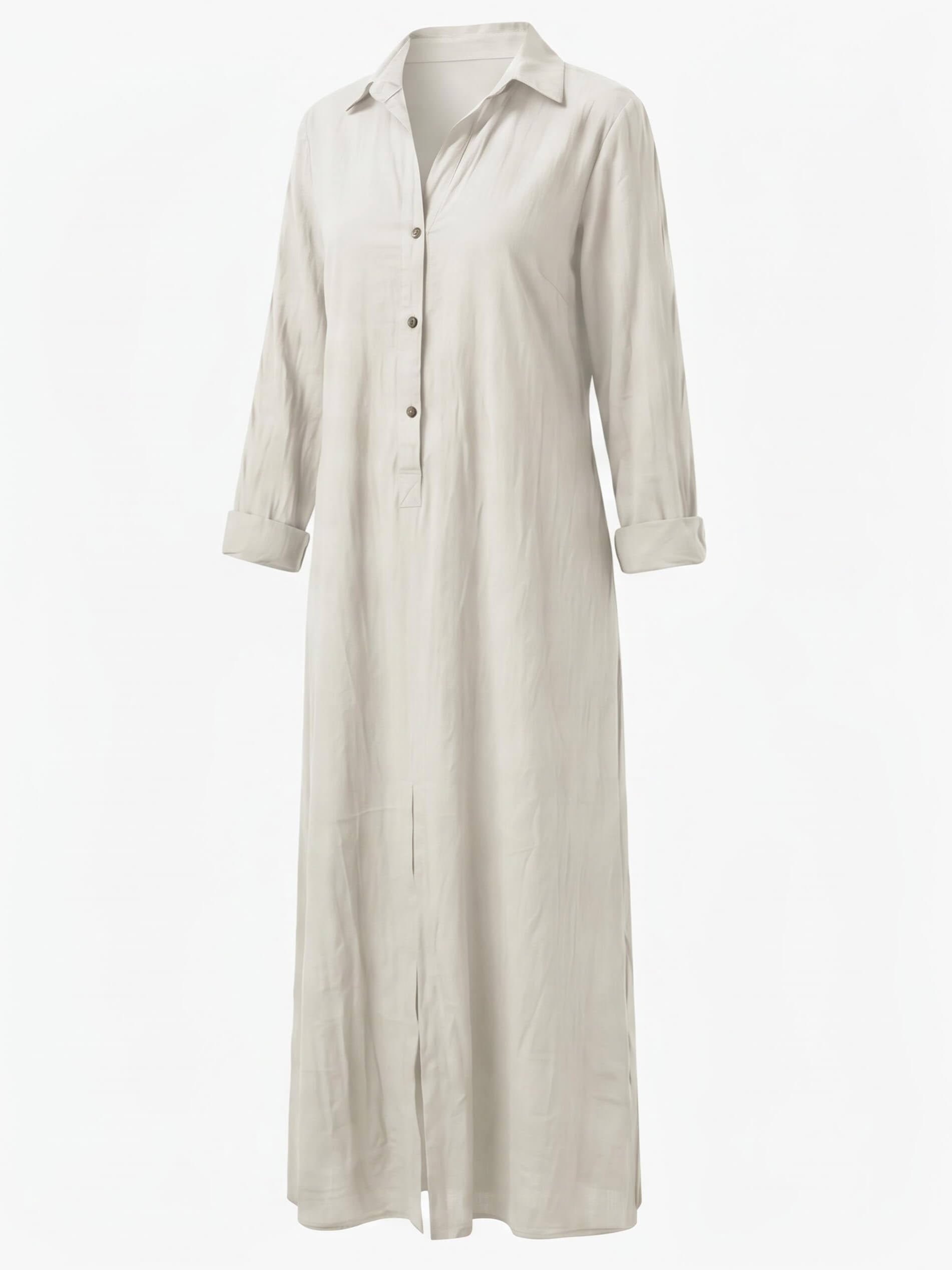 Damen-Maxi-Hemdkleid mit Kragen und Frontschlitz