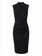 Robe fourreau midi sans manches pour femme avec col en V croisé