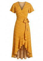 Damenkleid – Wickelkleid mit V-Ausschnitt und Asymmetrischem Sommerdesign