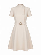 Damen Kleid mit Hohem Kragen & Fit-and-Flare Schnitt mit Gürtel