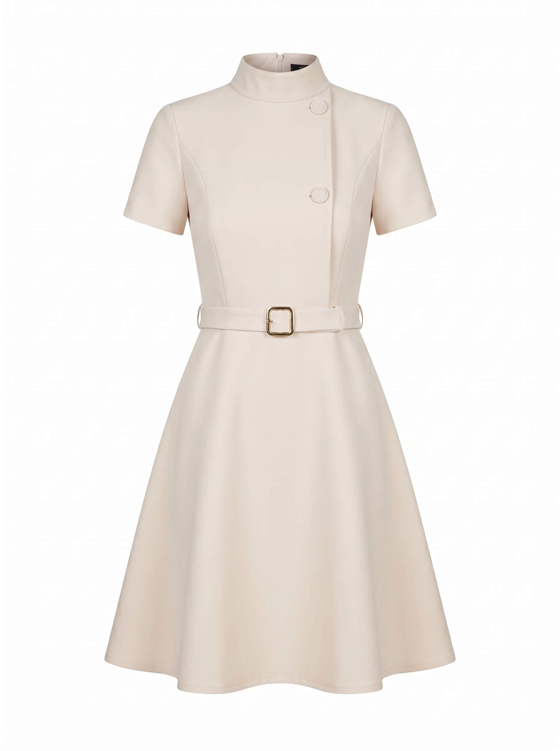 Damen Kleid mit Hohem Kragen & Fit-and-Flare Schnitt mit Gürtel
