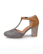 Damen Pumps mit Blockabsatz – Zweifarbige T-Riemchen