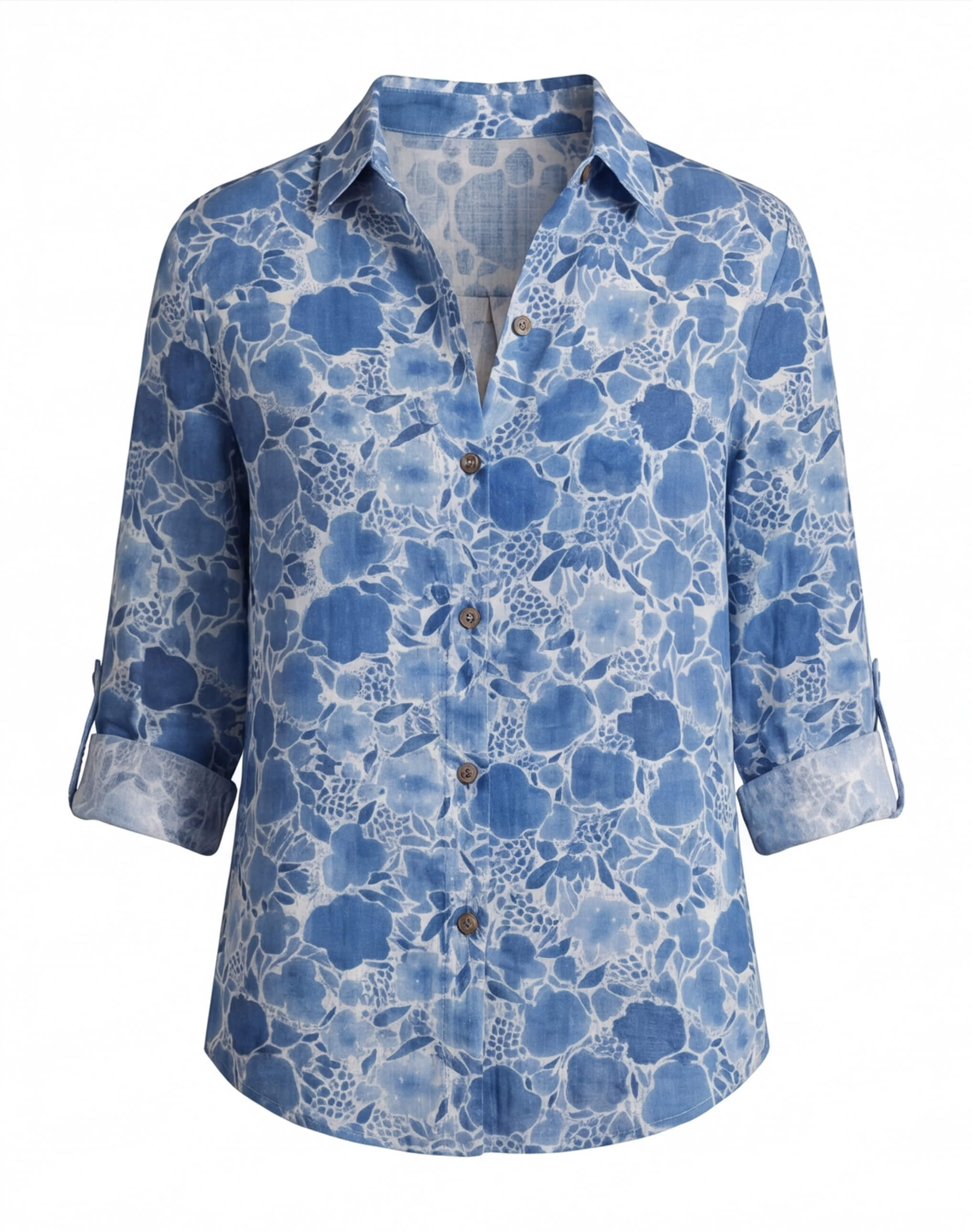 Damenbluse mit Blumenmuster und Knopfleiste