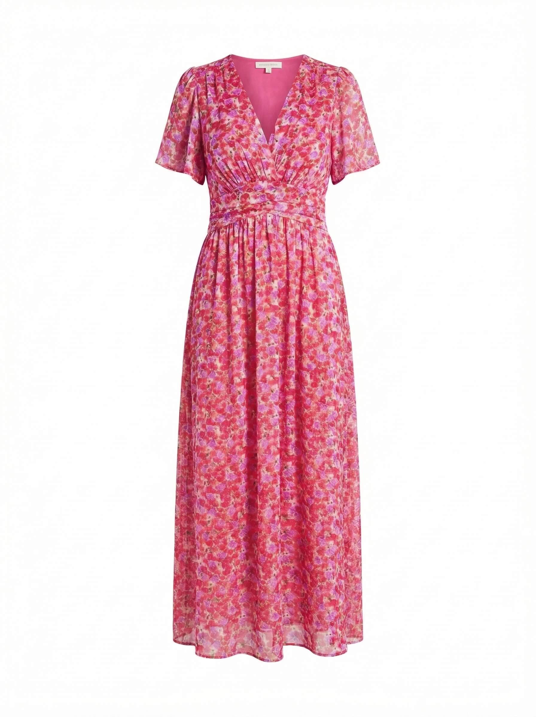 Vestido para mujer – Vestido maxi floral con escote en V y mangas cortas
