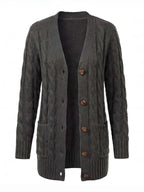 Damen Zopfmuster Cardigan – Knopfleiste & Lockere Gemütliche Passform