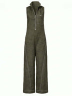 Ärmelloser Damen-Jumpsuit mit Reißverschluss und weitem Bein
