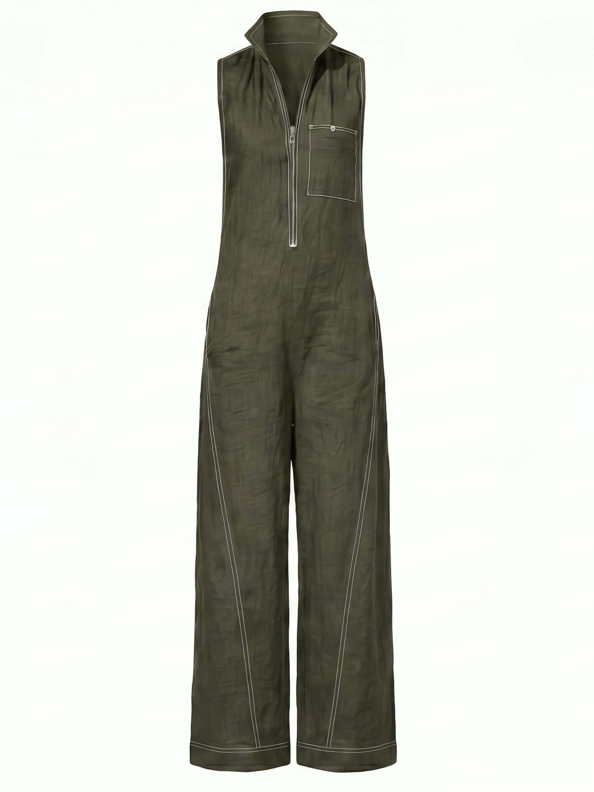 Ärmelloser Damen-Jumpsuit mit Reißverschluss und weitem Bein