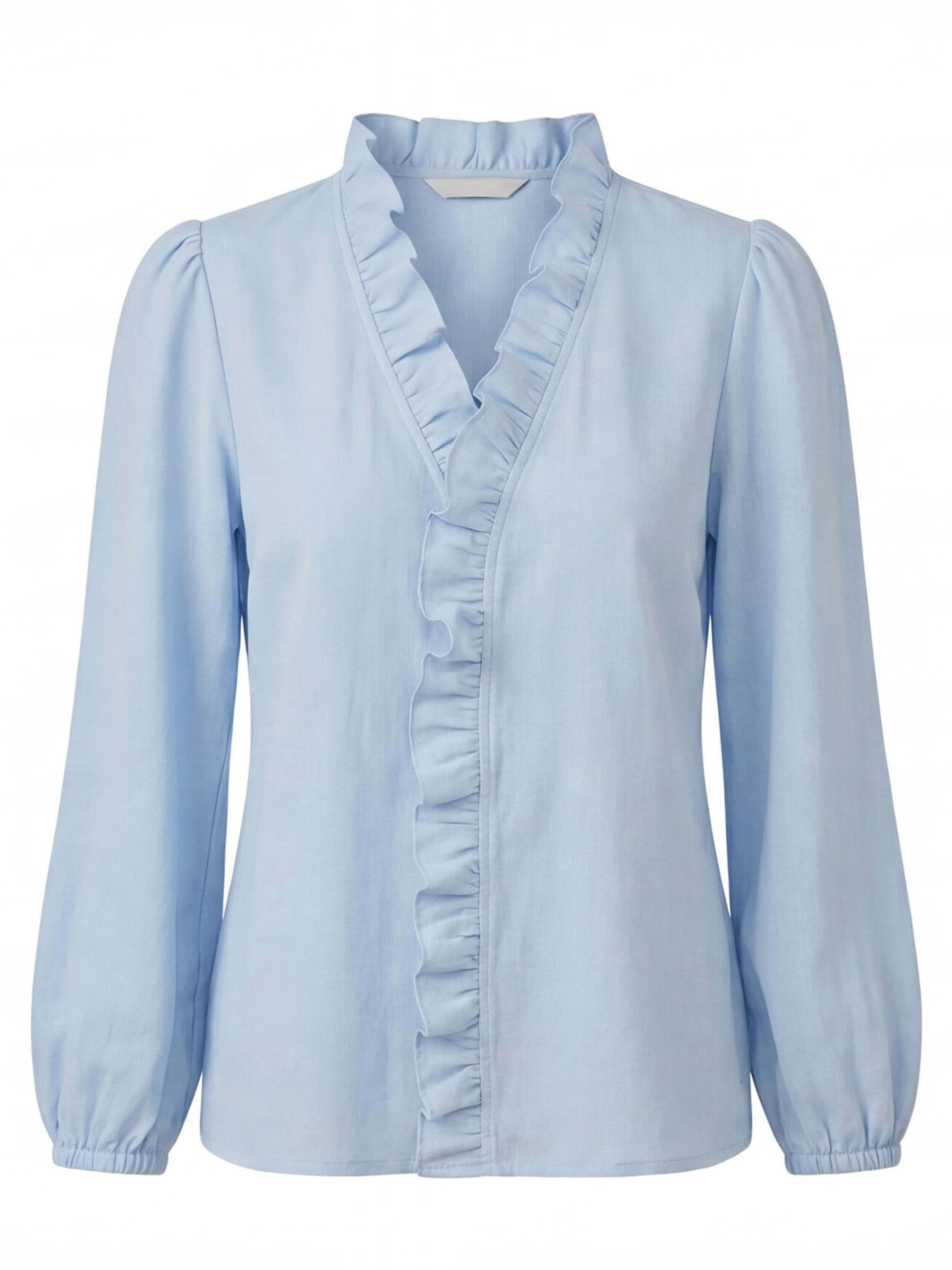 Damenbluse mit Rüschen und V-Ausschnitt – Romantische Eleganz