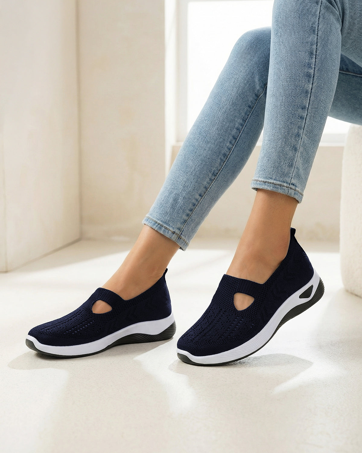 Damen Freizeit-Sneaker – Knit Slip-On mit Cutouts