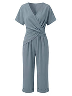Damen-Jumpsuit in Wickeloptik mit umgeschlagenem Saum