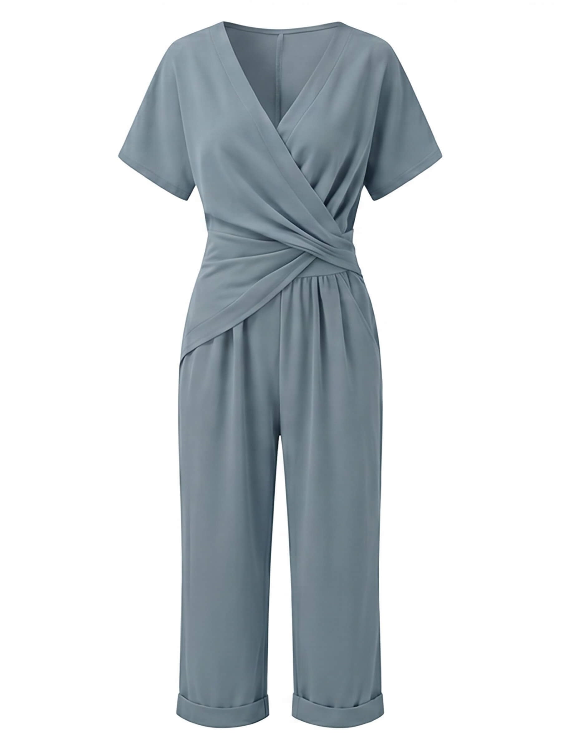 Damen-Jumpsuit in Wickeloptik mit umgeschlagenem Saum