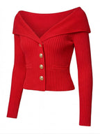 Eleganter Damen Off-Shoulder Cardigan mit Goldknöpfen