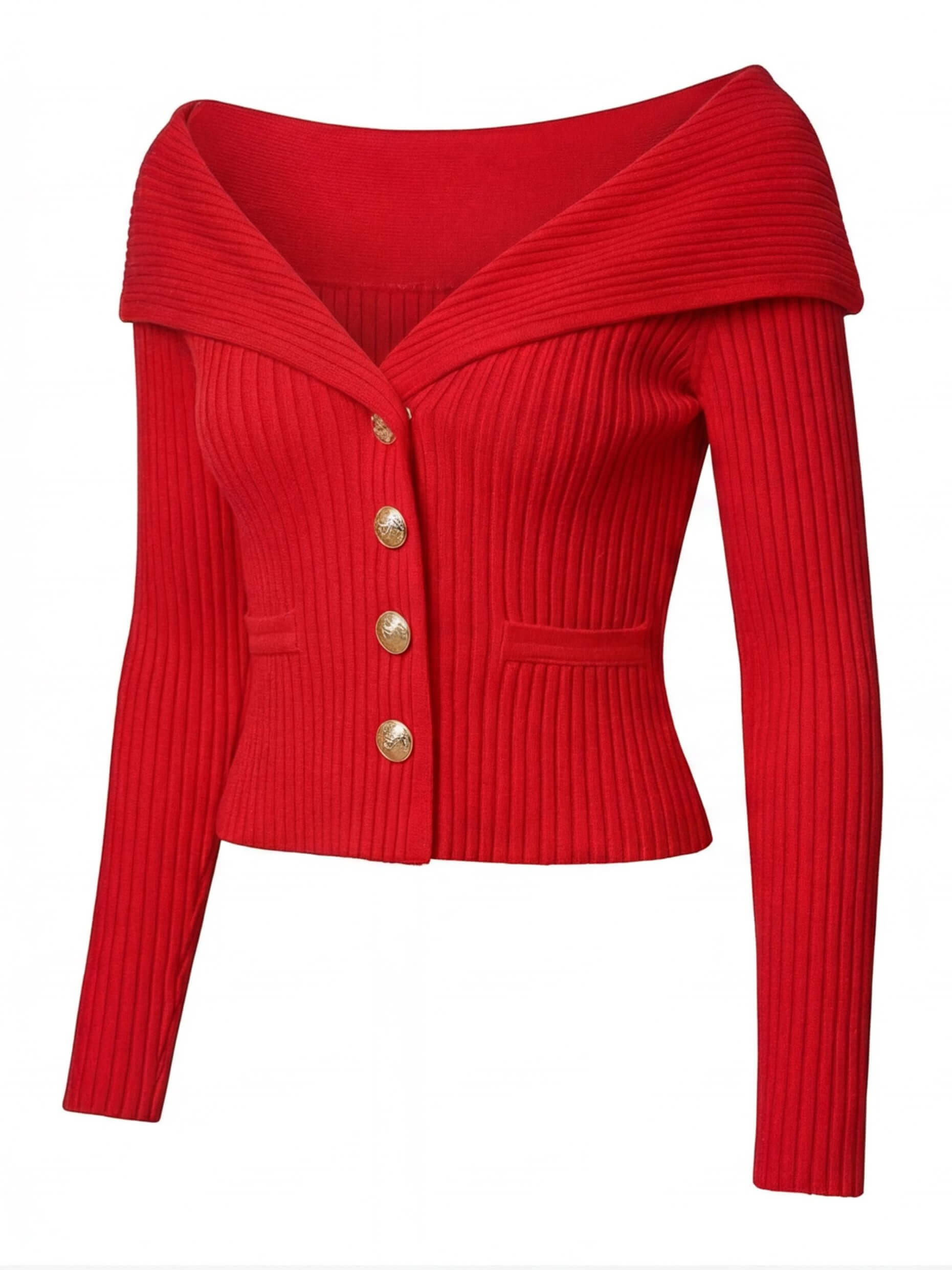 Eleganter Damen Off-Shoulder Cardigan mit Goldknöpfen