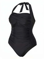 Damen-Badeanzug mit Neckholder-Ausschnitt und Raffung (Plus-Size)