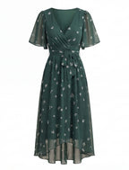 Damen-Blumen-Midikleid mit V-Ausschnitt