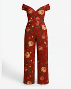 Damen Jumpsuit – Off-Shoulder Weit Geschnitten mit Stickerei für Elegante Anlässe