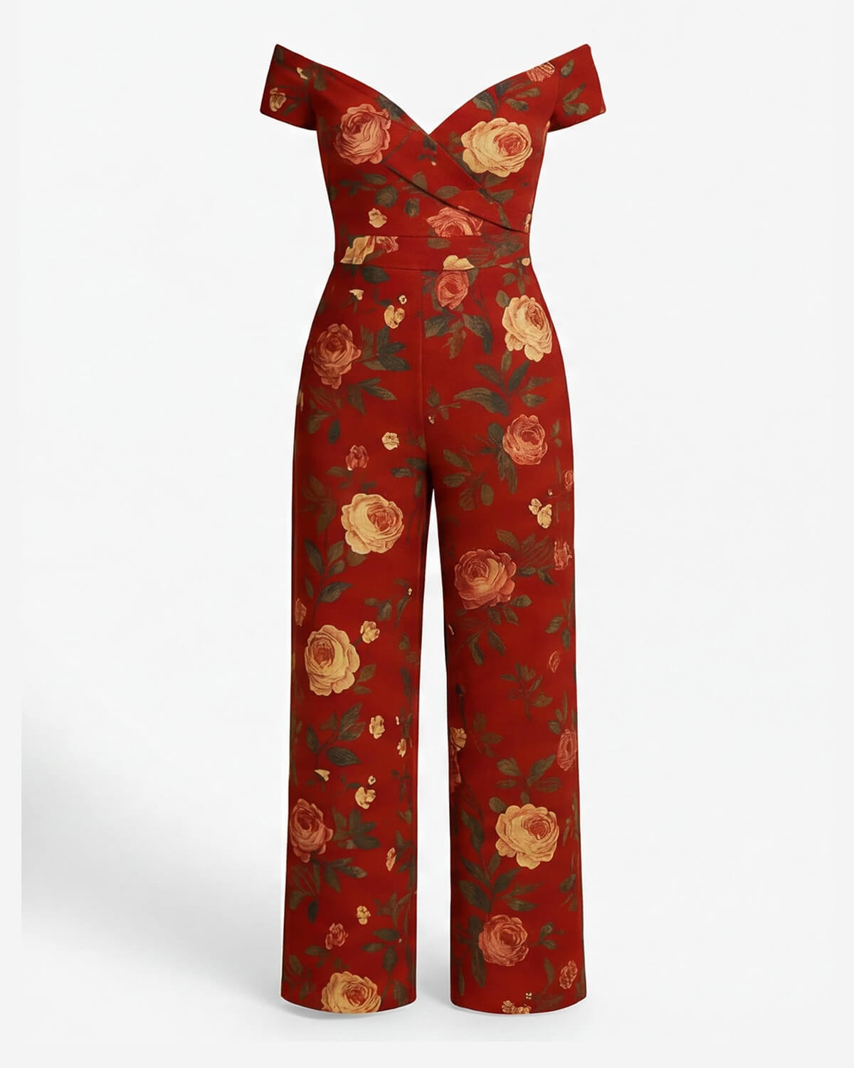 Damen Jumpsuit – Off-Shoulder Weit Geschnitten mit Stickerei für Elegante Anlässe