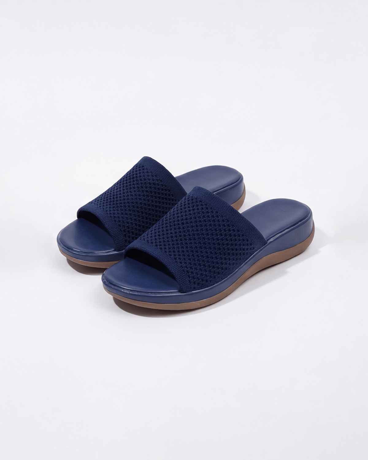 Damen Slide-Sandalen mit gepolsterter Sohle – Strickoptik