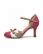 Damen High Heels mit Knöchelriemen – Pastell Colorblock mit Schleife