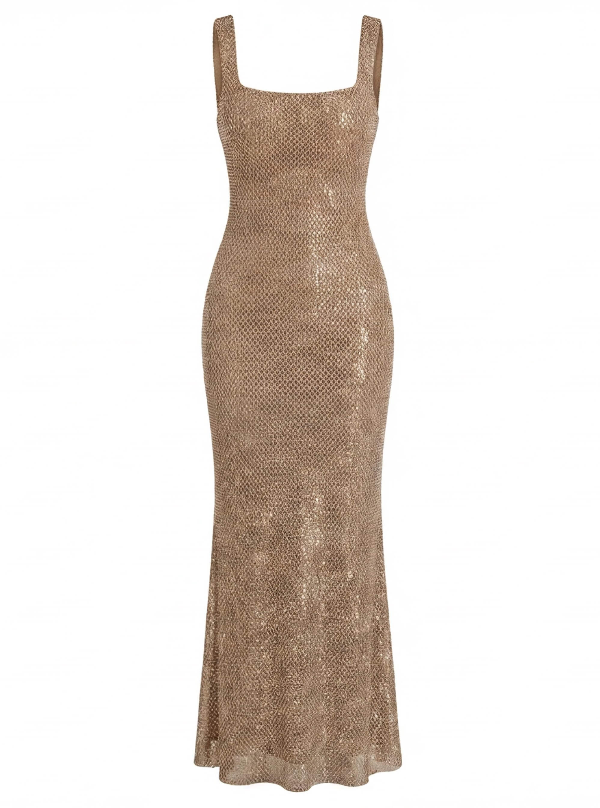 Damen Abendkleid mit Quadratischem Ausschnitt & Paillettenbesatz