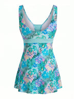 Damen-Badeanzug mit tropischem Blumenmuster und Rockteil