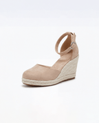 Damen Pumps mit Knöchelriemen – Espadrille-Keilabsatz
