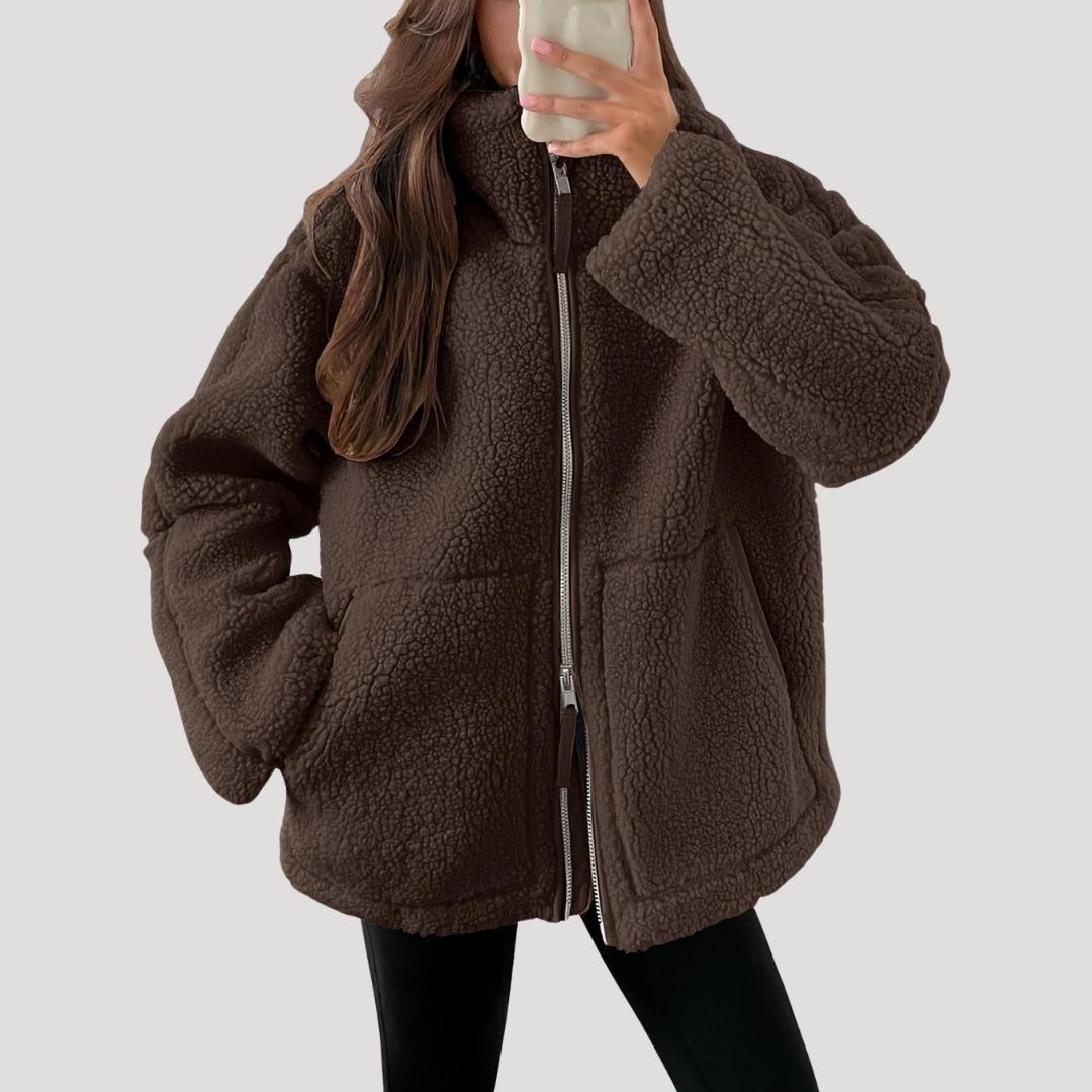 Damen Fleecejacke – Kuschelige Teddy Winterjacke mit Reißverschluss