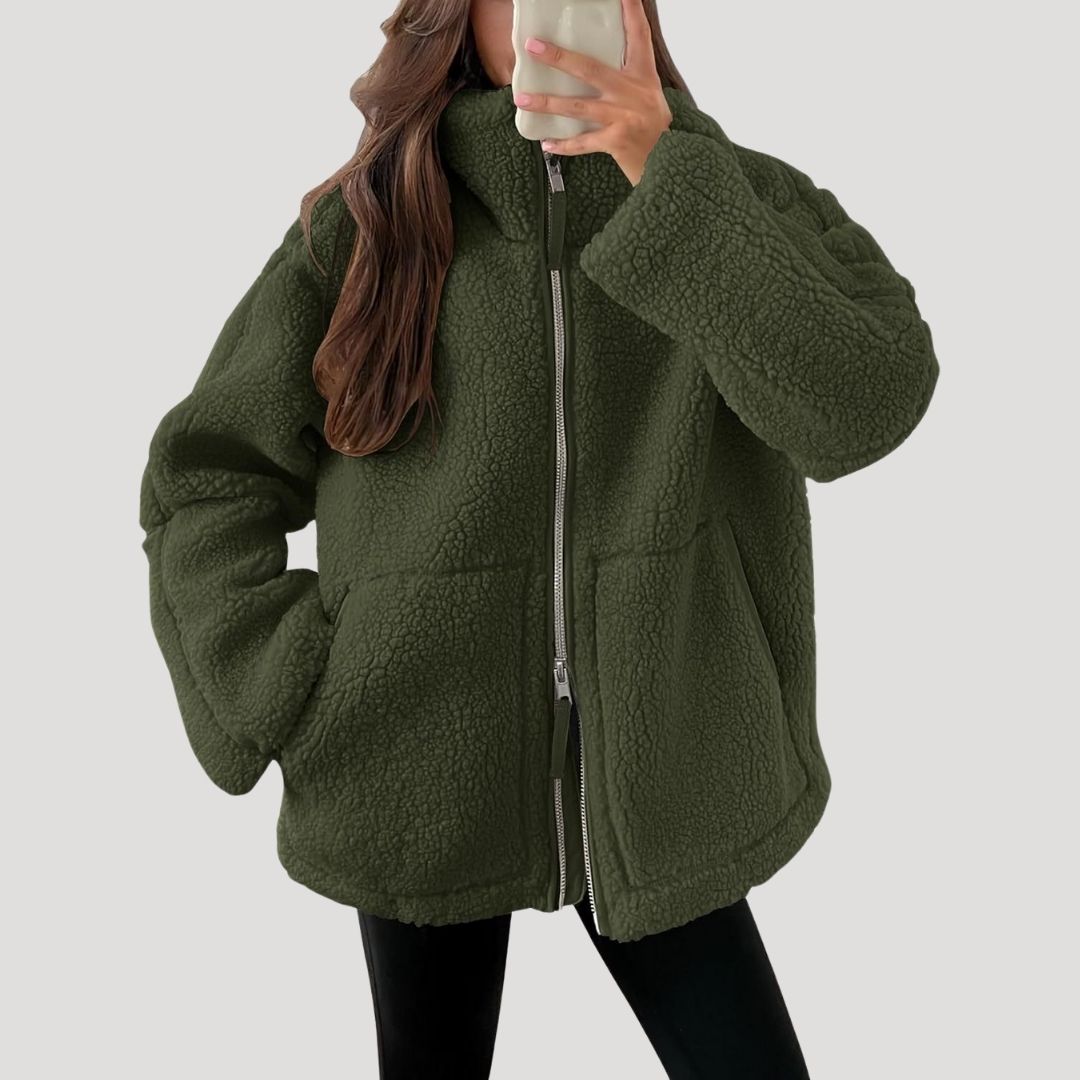 Damen Fleecejacke – Kuschelige Teddy Winterjacke mit Reißverschluss
