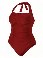 Damen-Badeanzug mit Neckholder-Ausschnitt und Raffung (Plus-Size)