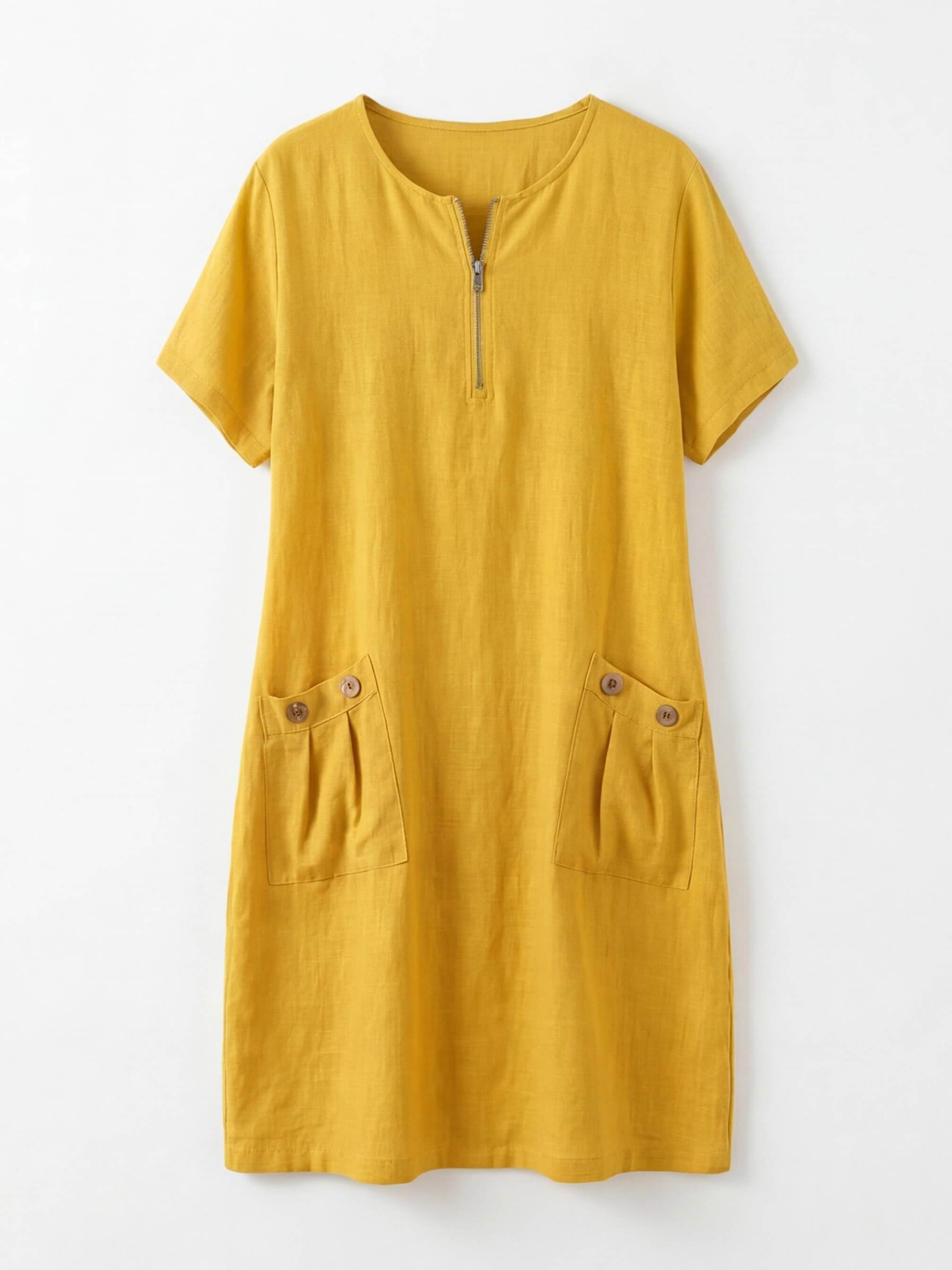 Damen-Minikleid mit Reißverschluss-Ausschnitt und Taschen