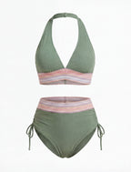 Zweiteiliges Damen-Bikini-Set mit V-Ausschnitt und High-Waist-Hose