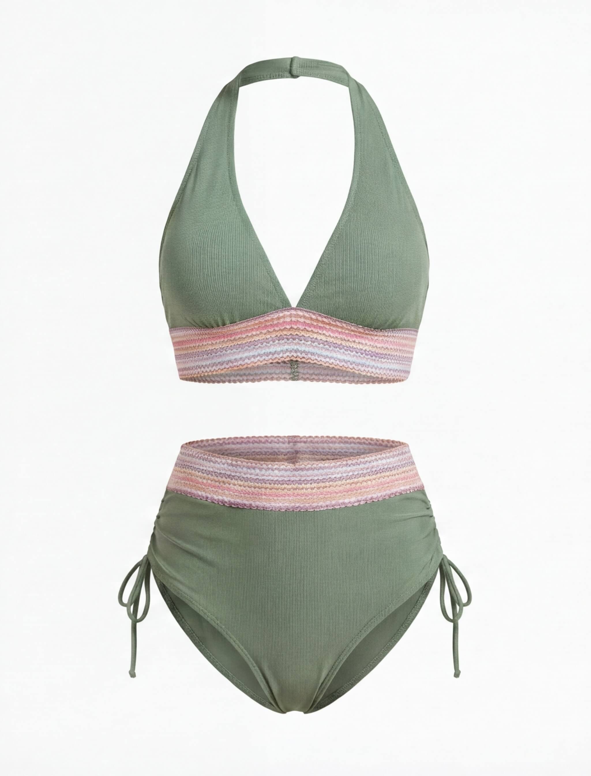 Zweiteiliges Damen-Bikini-Set mit V-Ausschnitt und High-Waist-Hose
