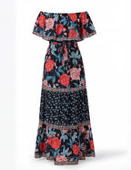 Dame off-shoulder maxikjole med blomsterprint