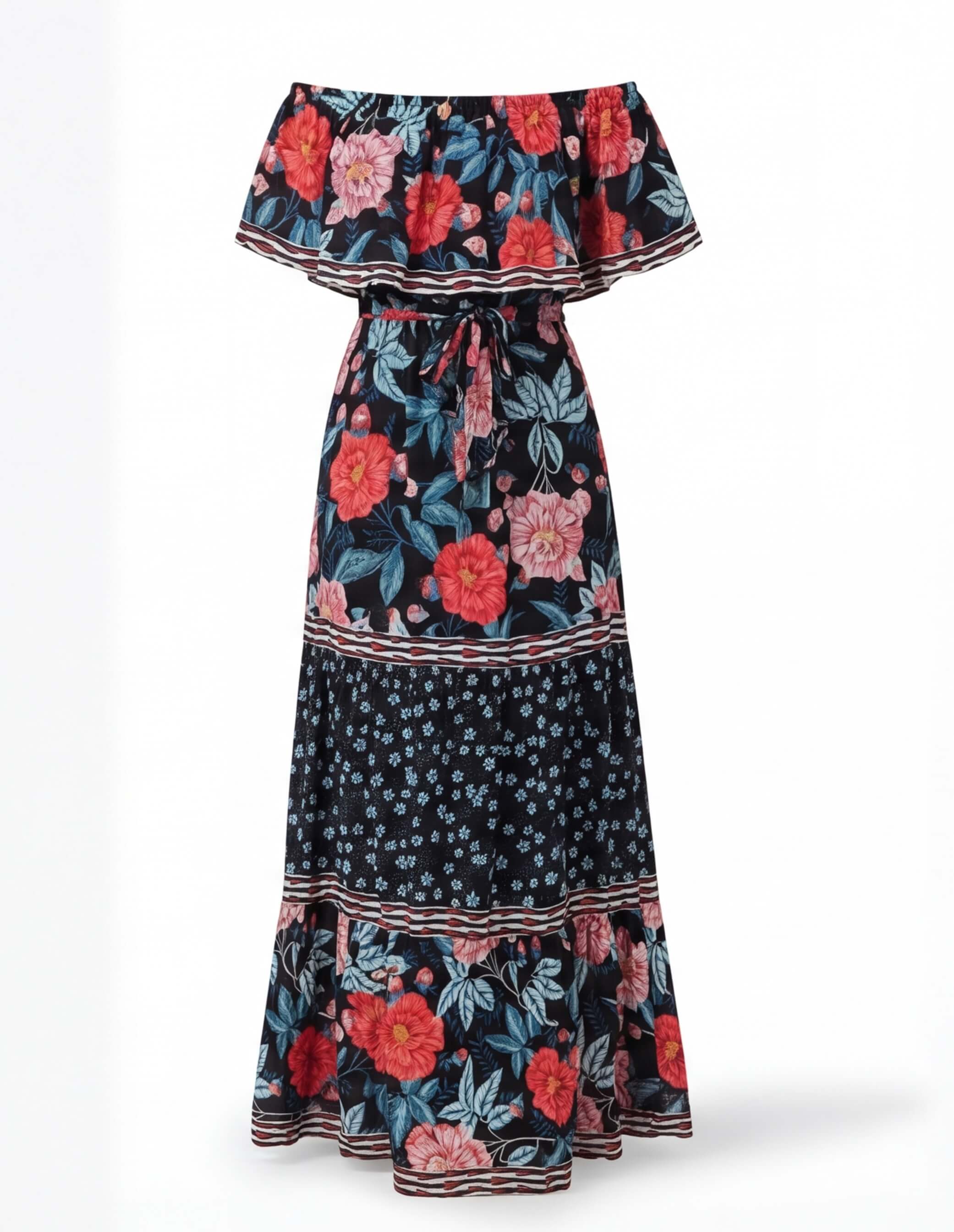Damen Off-Shoulder Maxikleid mit Blumenmuster