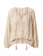 Boho Damenbluse mit Spitze und Schlitz-Ausschnitt – Leicht & Feminin
