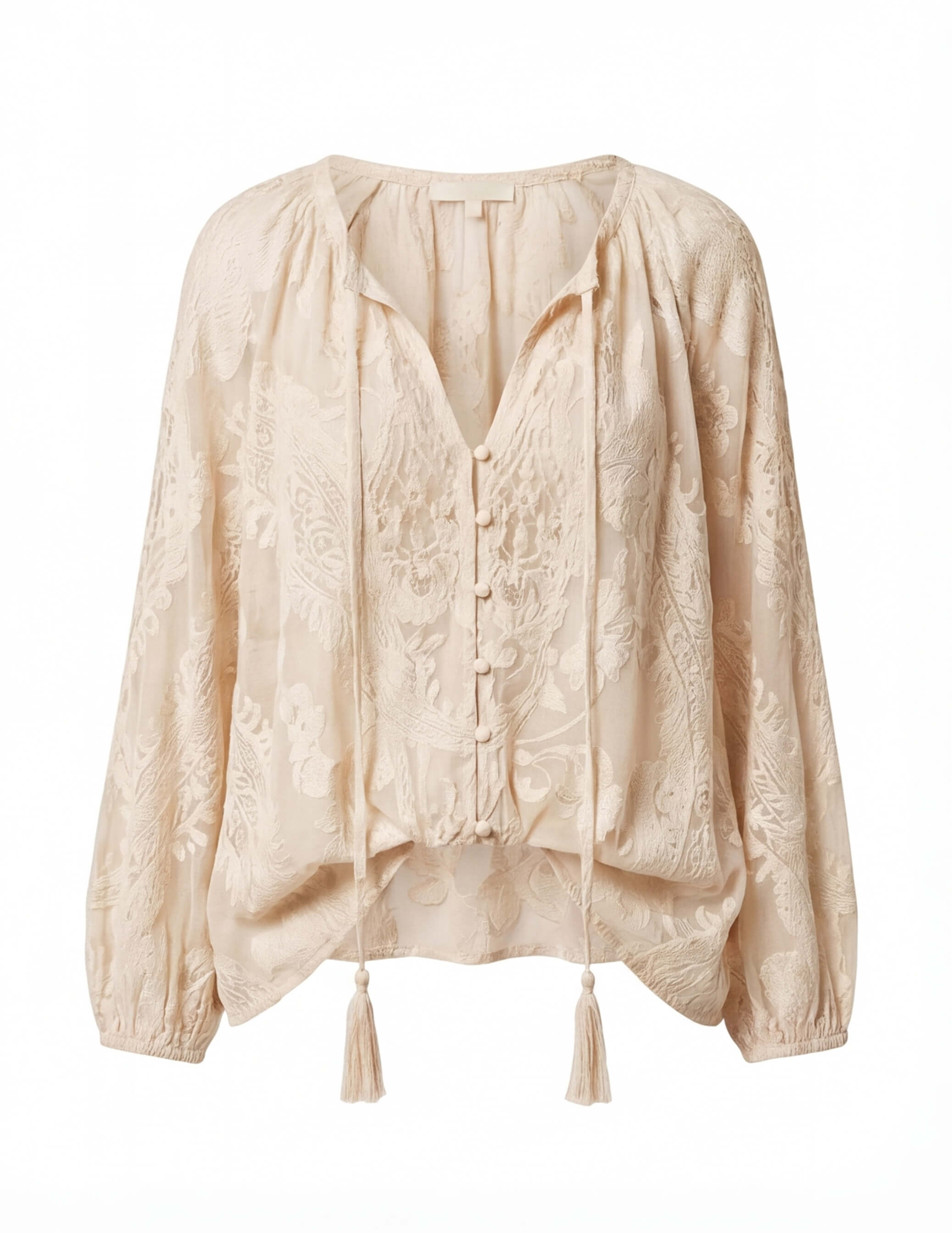 Boho Damenbluse mit Spitze und Schlitz-Ausschnitt – Leicht & Feminin