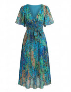 Damen-Blumen-Midikleid mit V-Ausschnitt
