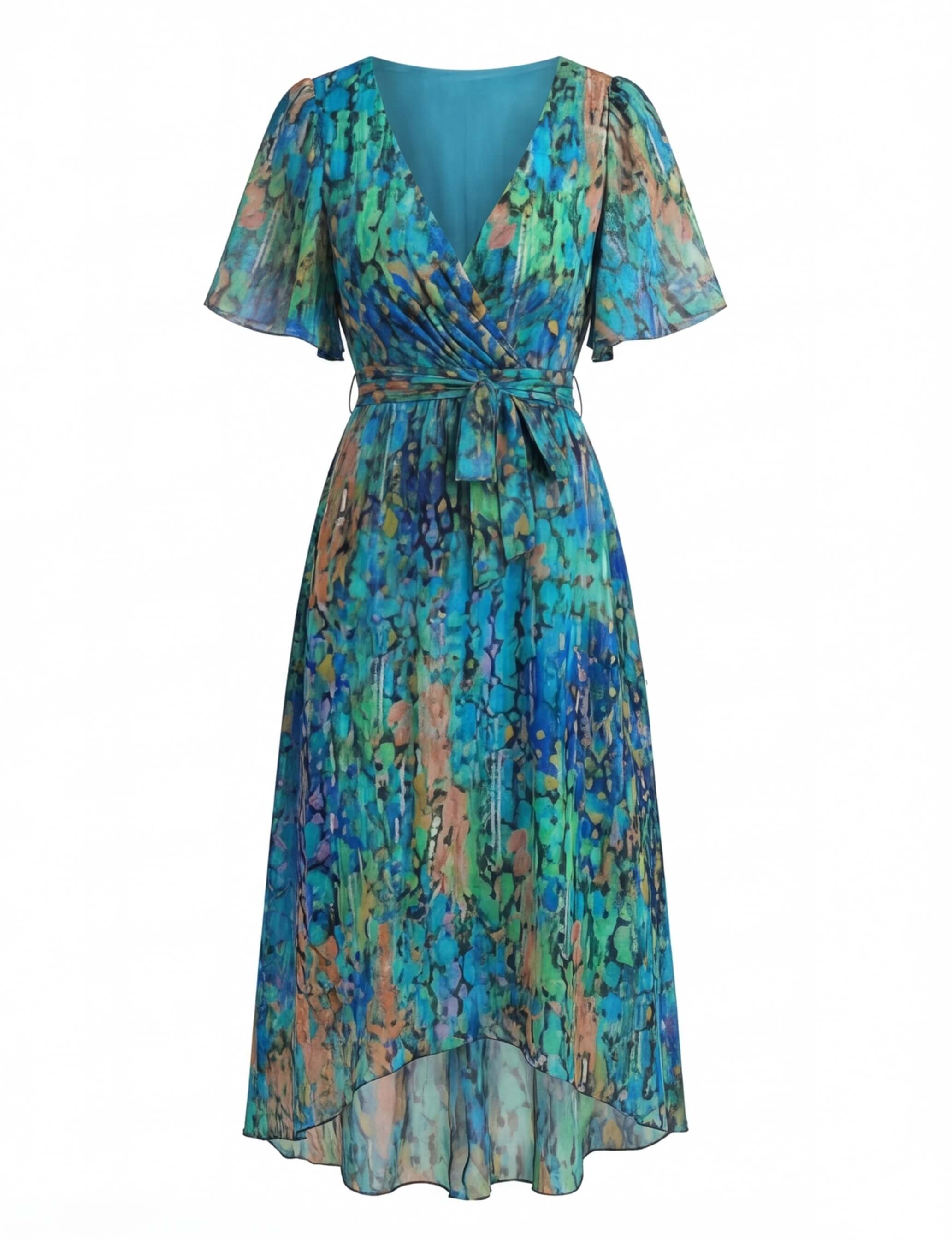 Vestido midi floral para mujer con escote en V