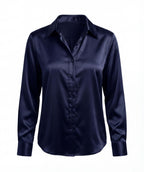 Satinbluse mit Knopfleiste und Reverskragen
