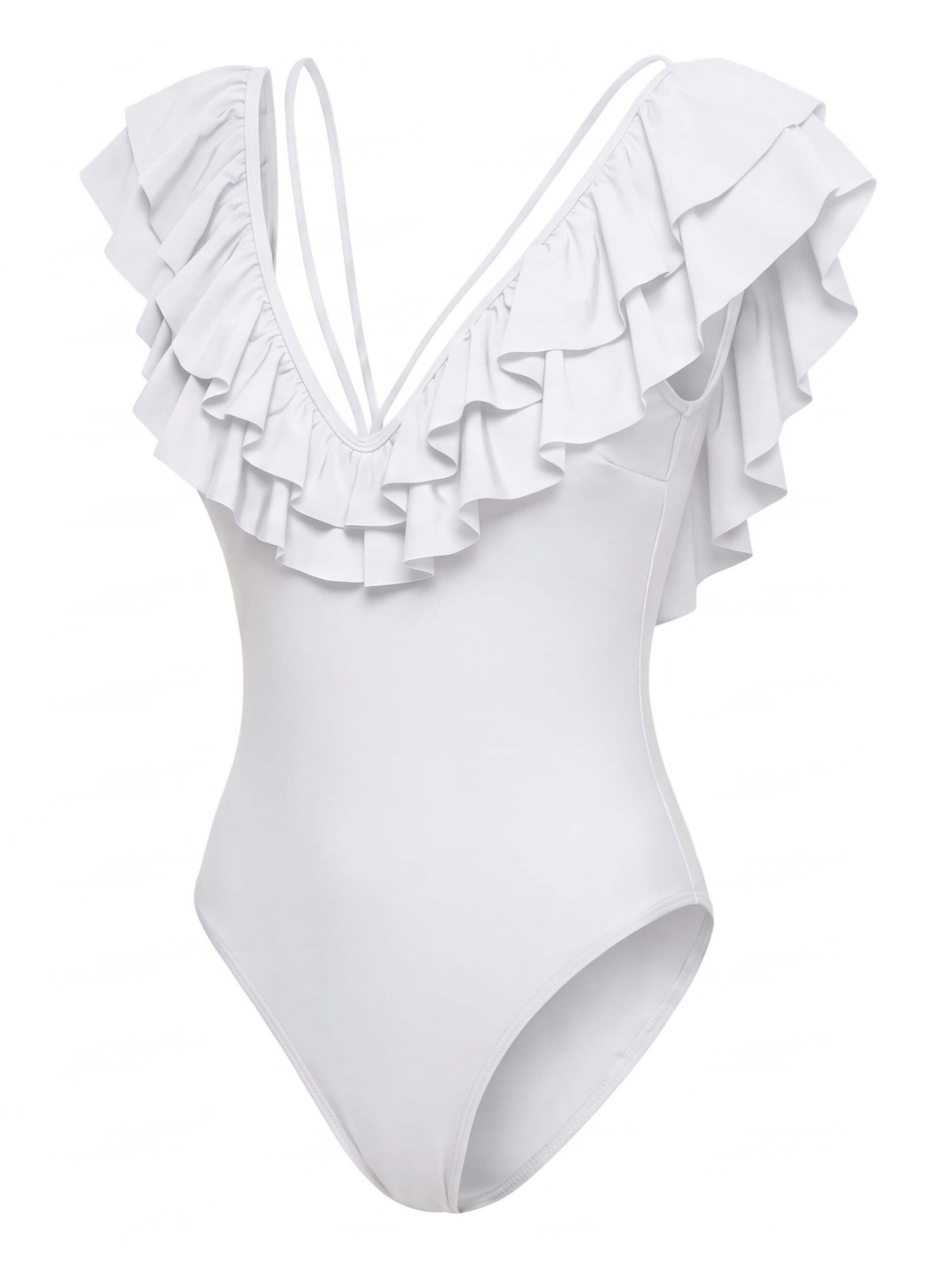 Damen-Badeanzug mit Off-Shoulder-Ausschnitt und Rüschen