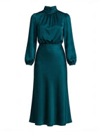 Elegantes Damen Midi-Kleid mit hohem Ausschnitt und langen Ärmeln