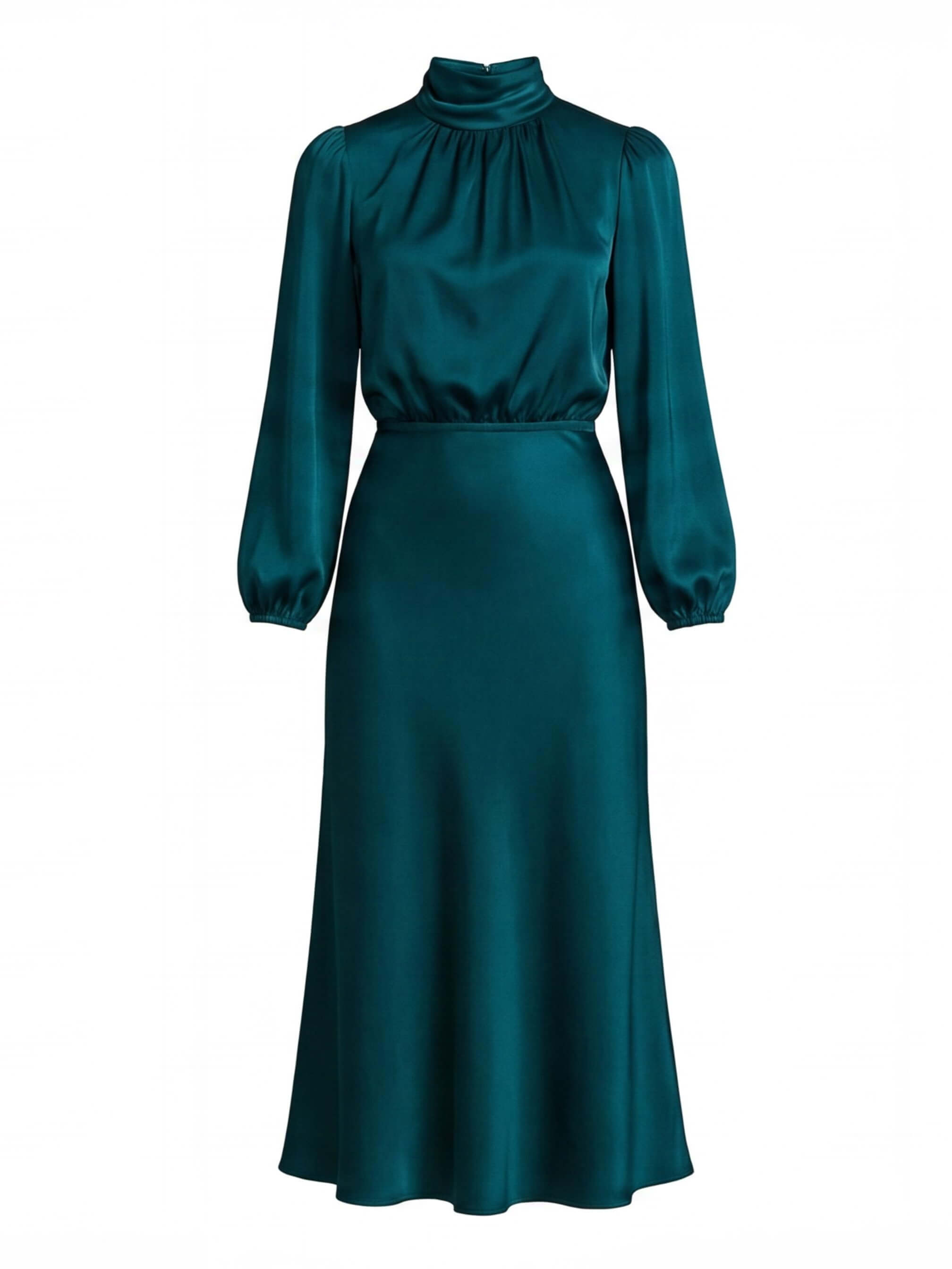 Vestido midi elegante para mujer con escote alto y mangas largas