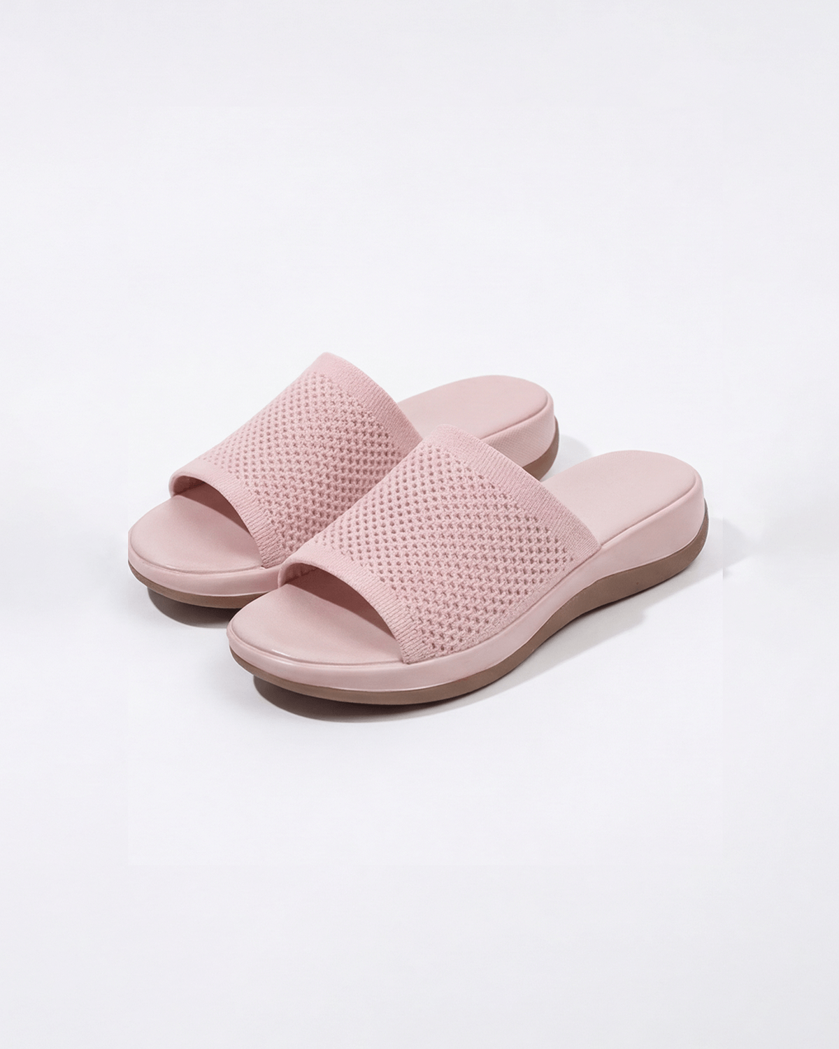Damen Slide-Sandalen mit gepolsterter Sohle – Strickoptik