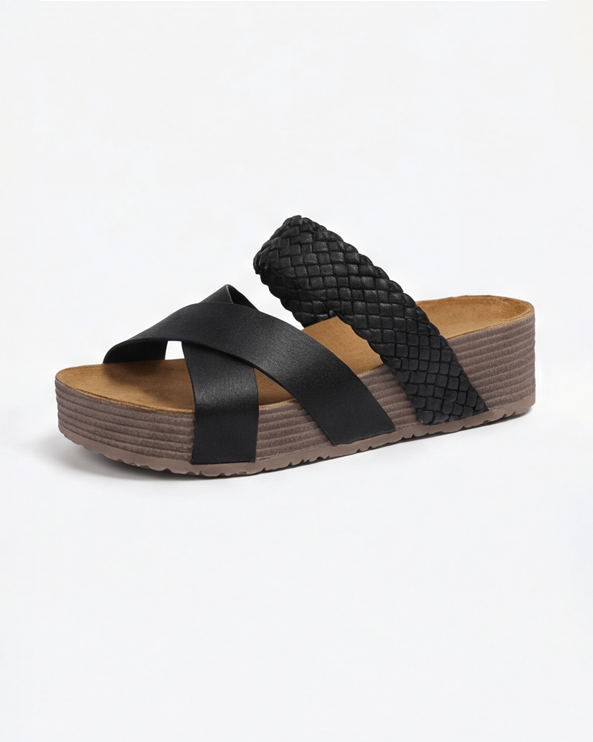 Damen Plateau Slides mit Geflochtenem Riemen