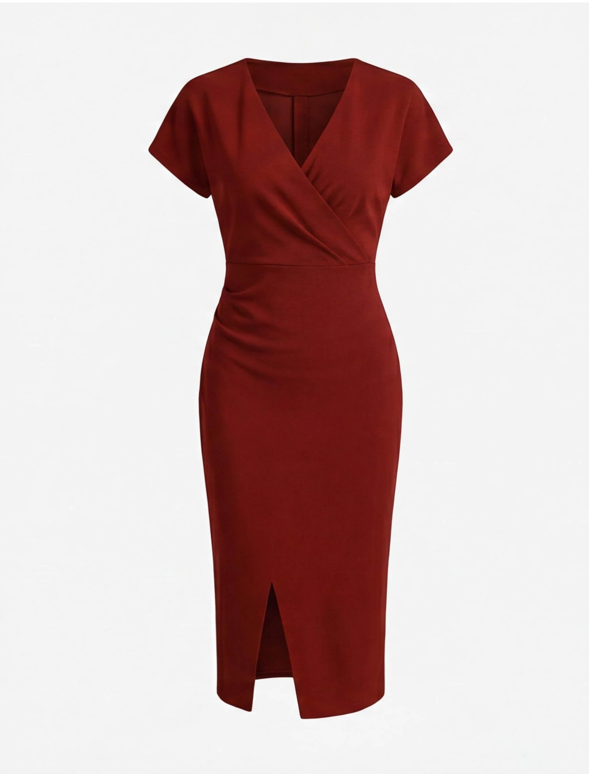 Damen Midikleid – Elegante V-Ausschnitt Silhouette mit Frontschlitz