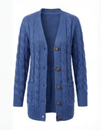 Damen Zopfmuster Cardigan – Knopfleiste & Lockere Gemütliche Passform