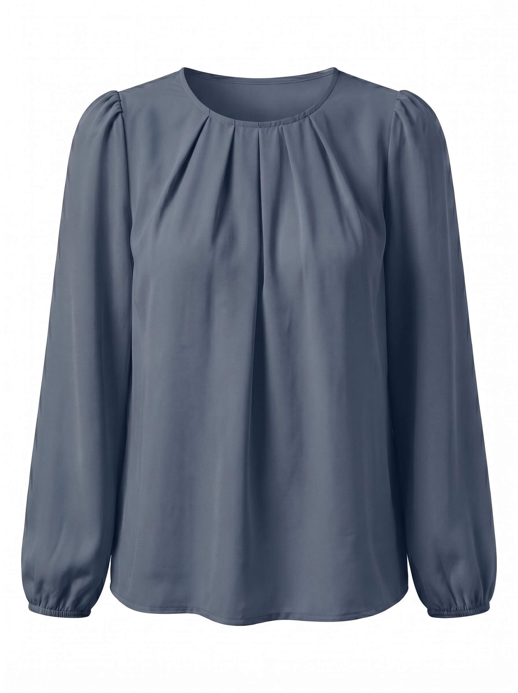 Damenbluse – Plissierte Bluse mit Puffärmeln